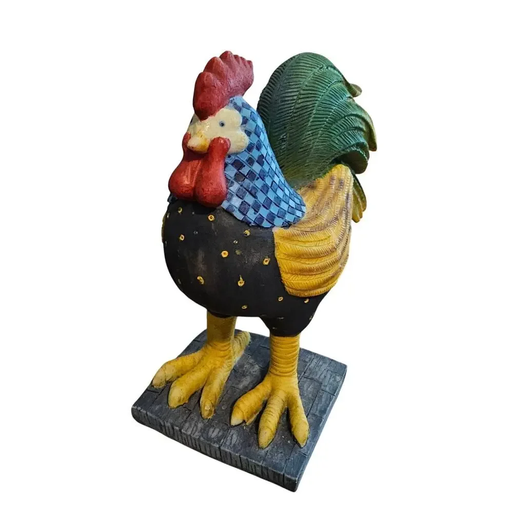 Vintage Dolgencorp Resin Rooster Statue Folk Art Patchwork Cottagecore Farmhouse